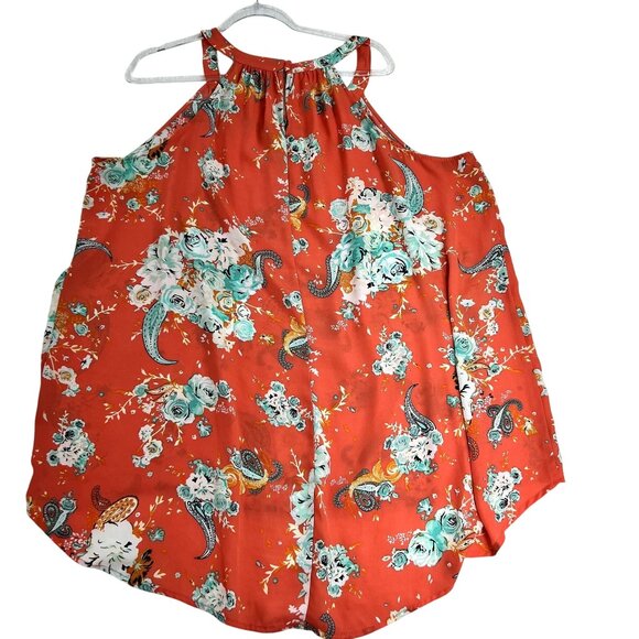 Torrid Womens 3X Coral Sleeveless Floral Paisley High Low Halter Top Summer - Picture 3 of 9
